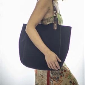 Kempton and Co-Navy Suede Cowdray Tote With Polo Wrap Handle